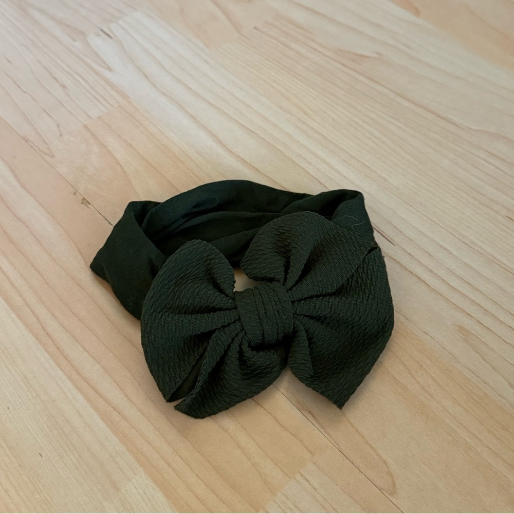 Dark army green Kids Headband with textured bow